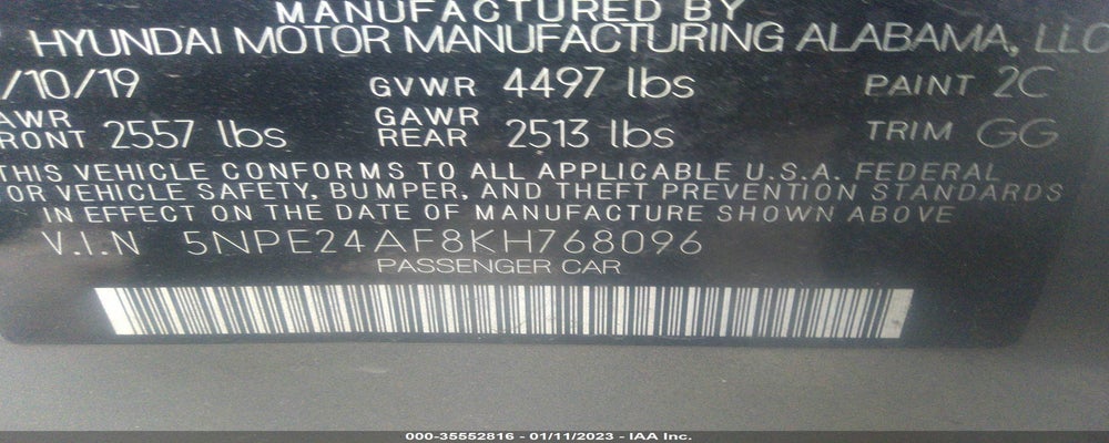 5NPE24AF8KH768096 2019 HYUNDAI SONATA photo no. 9