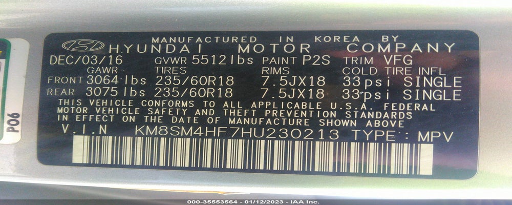 KM8SM4HF7HU230213 2017 HYUNDAI SANTA FE photo no. 9
