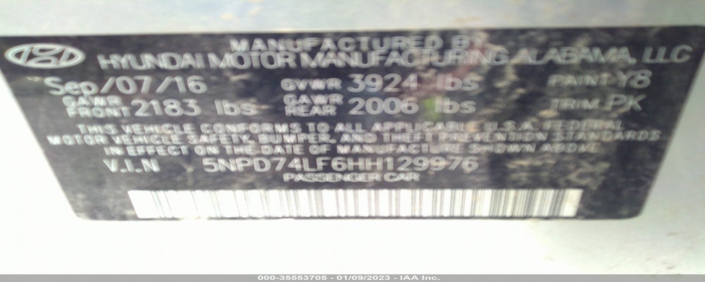 5NPD74LF6HH129976 2017 HYUNDAI ELANTRA photo no. 9