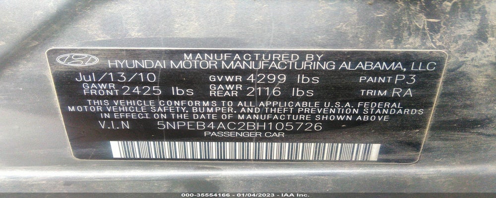 5NPEB4AC2BH105726 2011 HYUNDAI SONATA photo no. 9