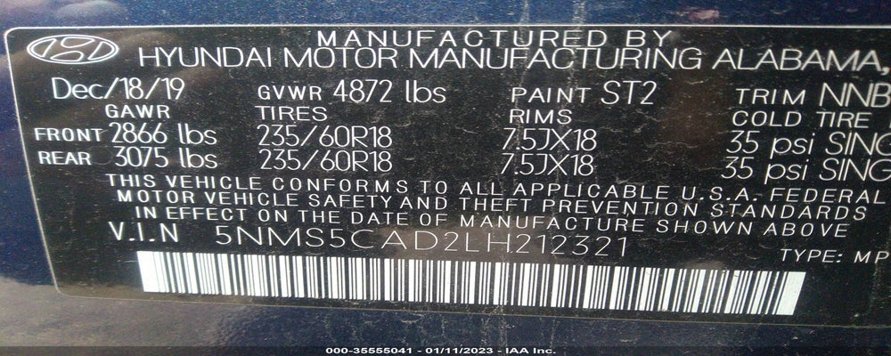 5NMS5CAD2LH212321 2020 HYUNDAI SANTA FE photo no. 9