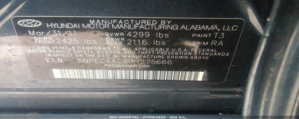 5NPEC4AC8BH275666 2011 HYUNDAI SONATA photo no. 9