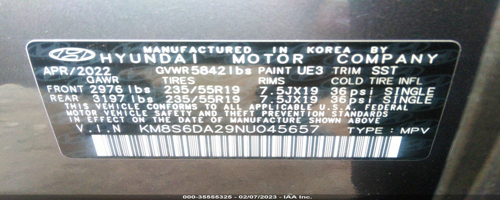 KM8S6DA29NU045657 2022 HYUNDAI SANTA FE PLUG-IN HYBRID photo no. 9