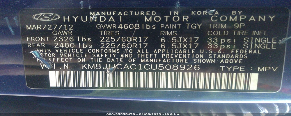 KM8JUCAC1CU508926 2012 HYUNDAI TUCSON photo no. 9