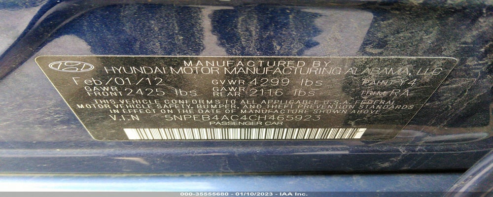 5NPEB4AC4CH465923 2012 HYUNDAI SONATA photo no. 9