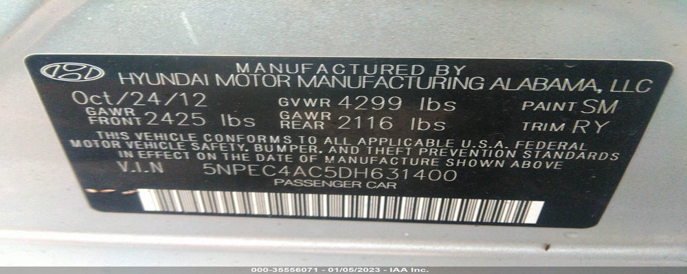 5NPEC4AC5DH631400 2013 HYUNDAI SONATA photo no. 9