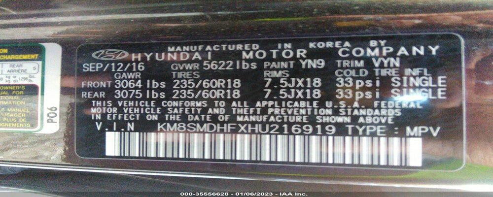 KM8SMDHFXHU216919 2017 HYUNDAI SANTA FE photo no. 9