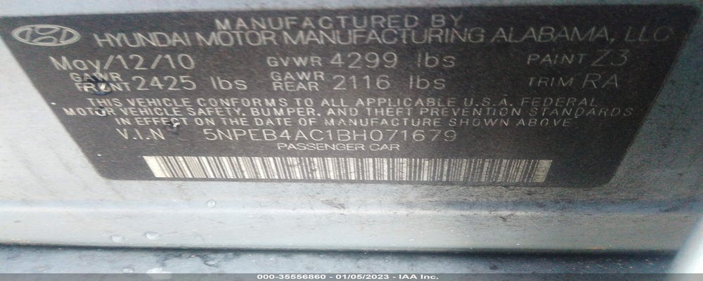 5NPEB4AC1BH071679 2011 HYUNDAI SONATA photo no. 9