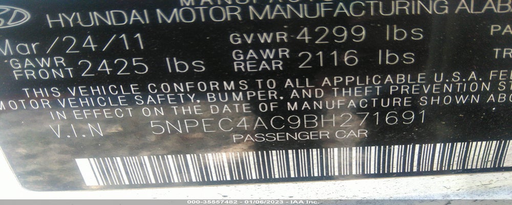 5NPEC4AC9BH271691 2011 HYUNDAI SONATA photo no. 9