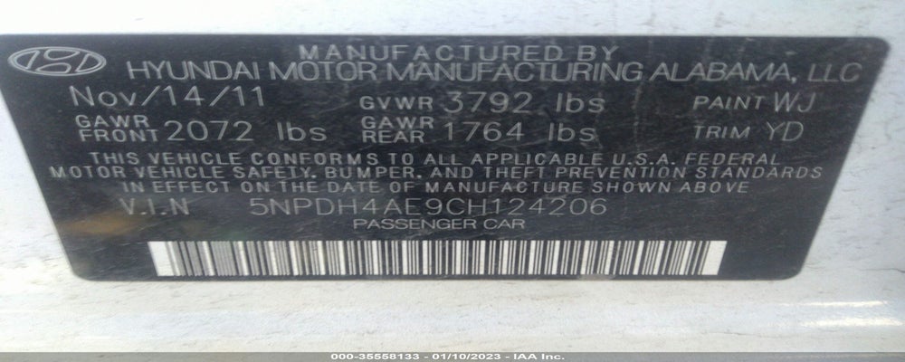 5NPDH4AE9CH124206 2012 HYUNDAI ELANTRA photo no. 9