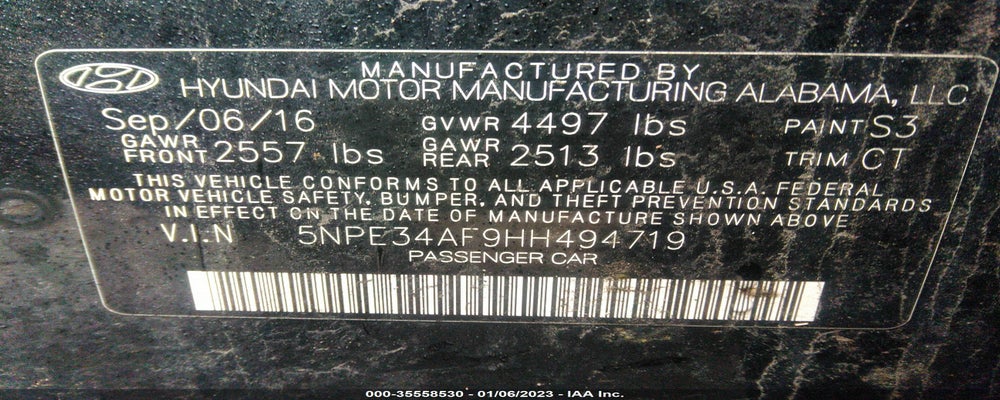 5NPE34AF9HH494719 2017 HYUNDAI SONATA photo no. 9
