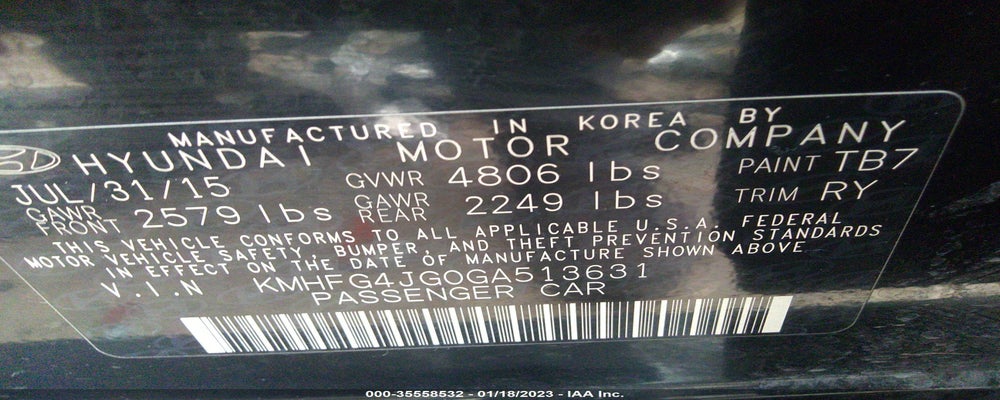 KMHFG4JG0GA513631 2016 HYUNDAI AZERA photo no. 9