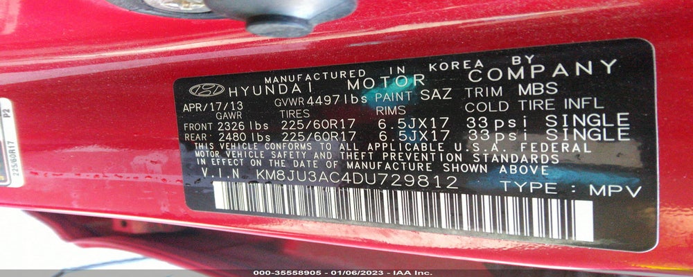 KM8JU3AC4DU729812 2013 HYUNDAI TUCSON photo no. 9
