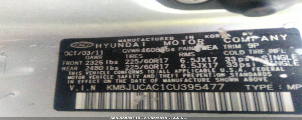 KM8JUCAC1CU395477 2012 HYUNDAI TUCSON photo no. 9