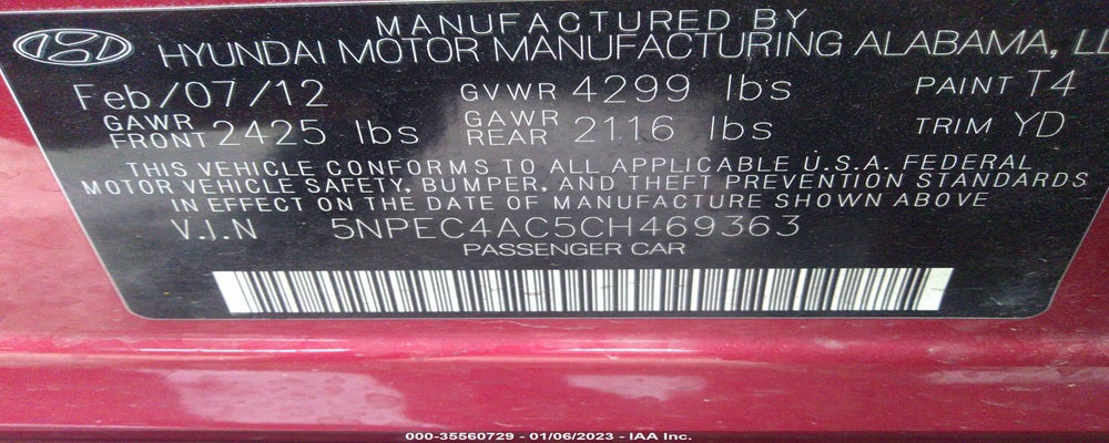 5NPEC4AC5CH469363 2012 HYUNDAI SONATA photo no. 9