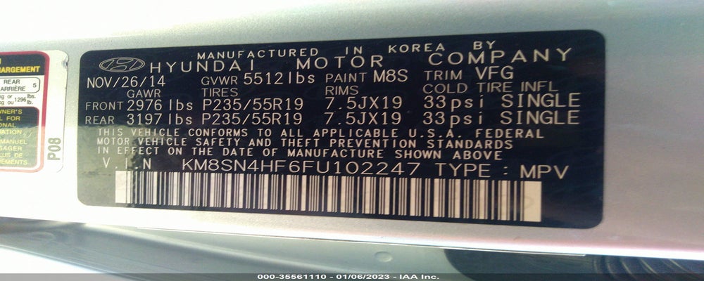 KM8SN4HF6FU102247 2015 HYUNDAI SANTA FE photo no. 9