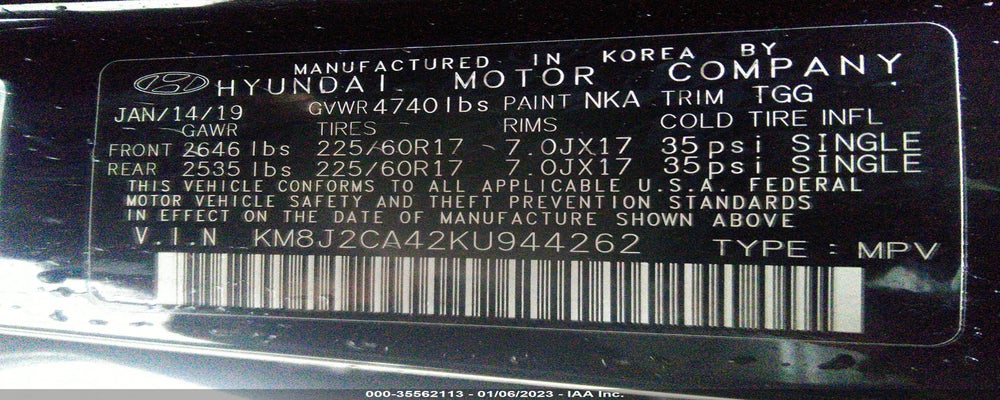KM8J2CA42KU944262 2019 HYUNDAI TUCSON photo no. 9