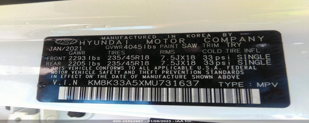 KM8K33A5XMU731637 2021 HYUNDAI KONA photo no. 9