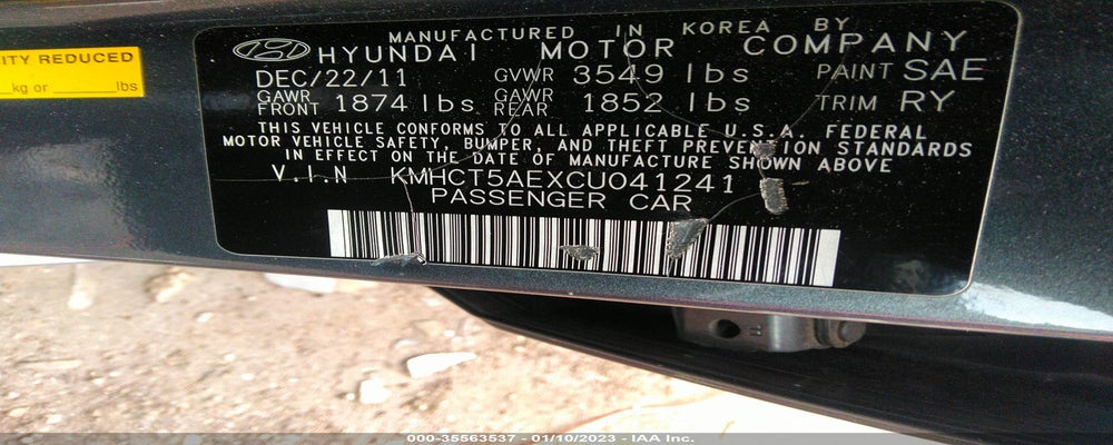 KMHCT5AEXCU041241 2012 HYUNDAI ACCENT photo no. 9