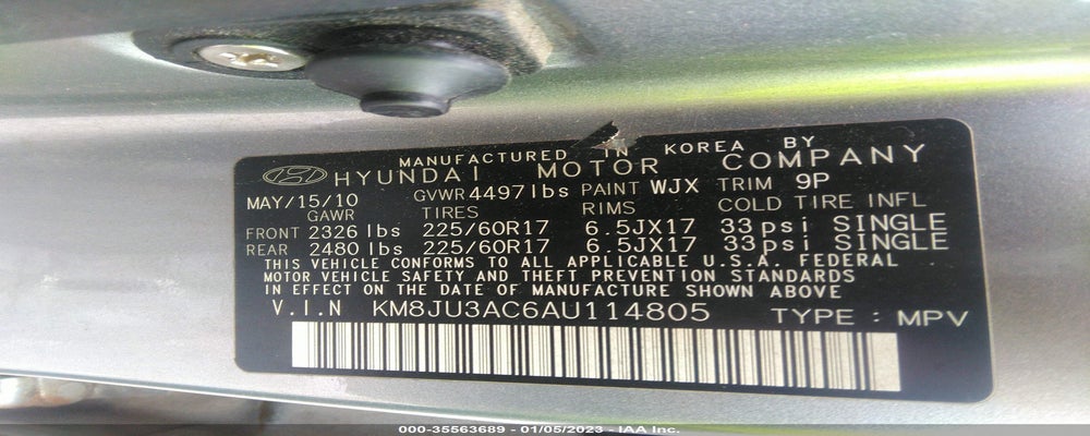 KM8JU3AC6AU114805 2010 HYUNDAI TUCSON photo no. 9