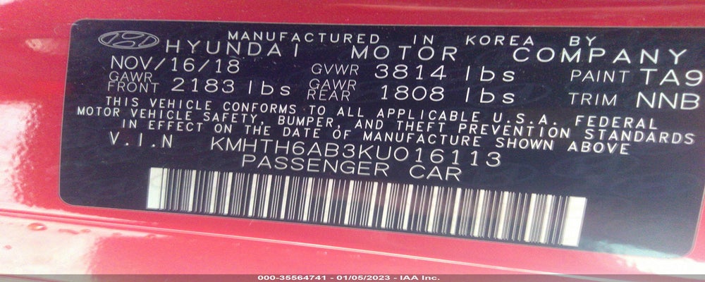 KMHTH6AB3KU016113 2019 HYUNDAI VELOSTER photo no. 9