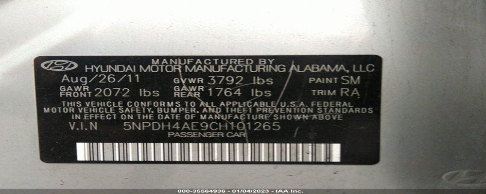 5NPDH4AE9CH101265 2012 HYUNDAI ELANTRA photo no. 9