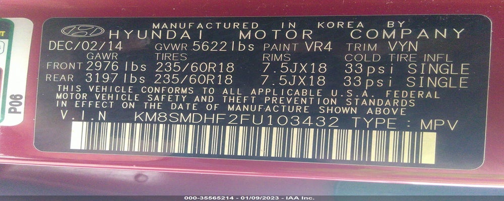 KM8SMDHF2FU103432 2015 HYUNDAI SANTA FE photo no. 9