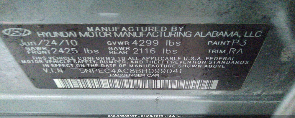 5NPEC4AC8BH099041 2011 HYUNDAI SONATA photo no. 9