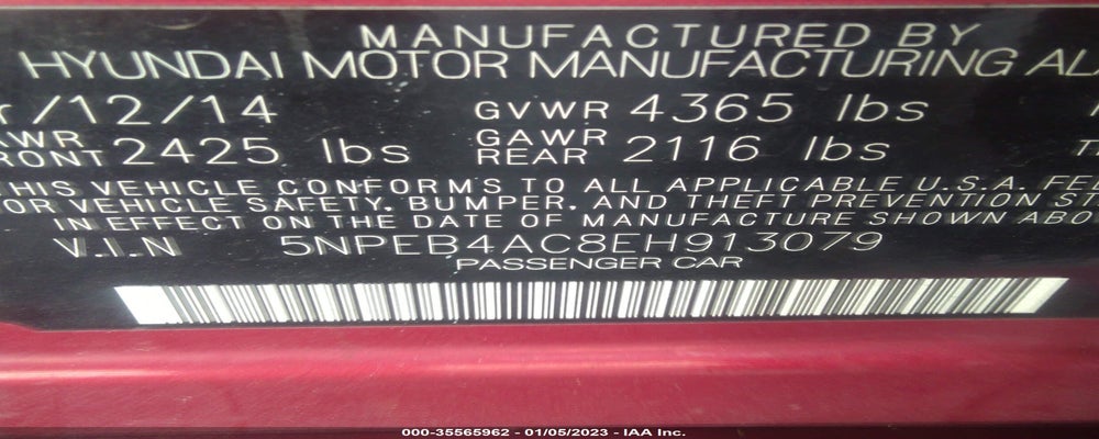 5NPEB4AC8EH913079 2014 HYUNDAI SONATA photo no. 9