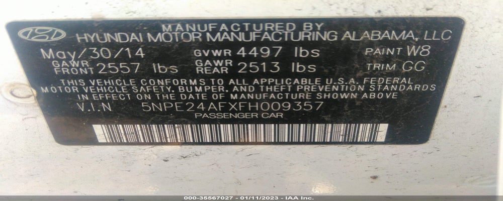 5NPE24AFXFH009357 2015 HYUNDAI SONATA photo no. 9