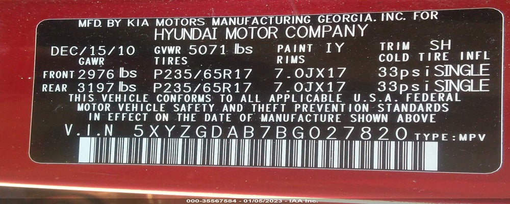 5XYZGDAB7BG027820 2011 HYUNDAI SANTA FE photo no. 9