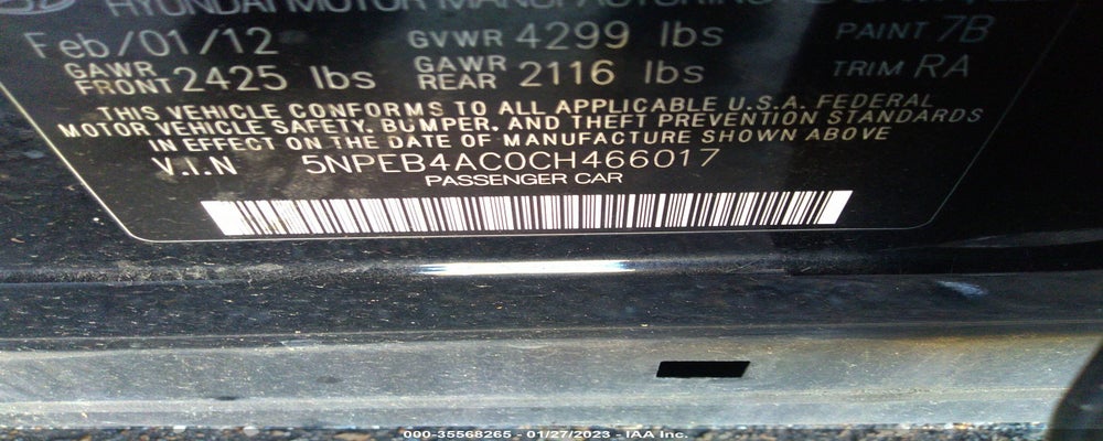 5NPEB4AC0CH466017 2012 HYUNDAI SONATA photo no. 9