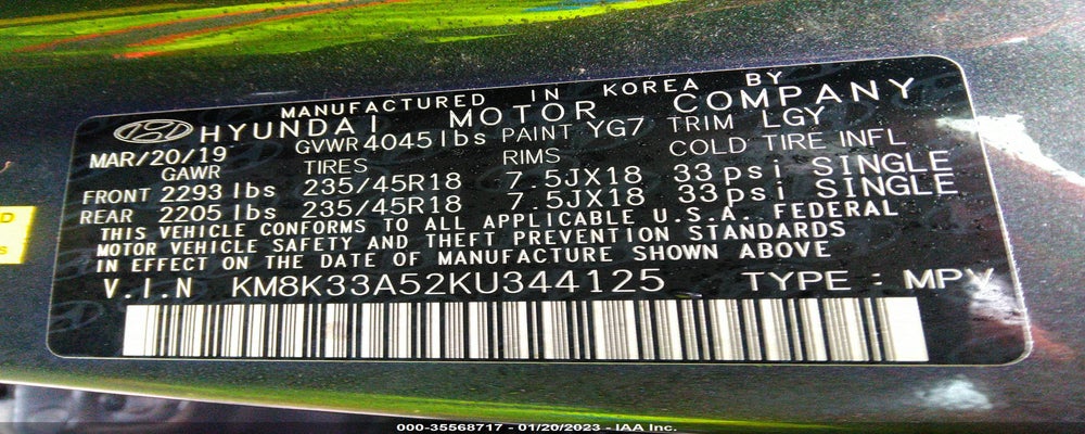 KM8K33A52KU344125 2019 HYUNDAI KONA photo no. 9
