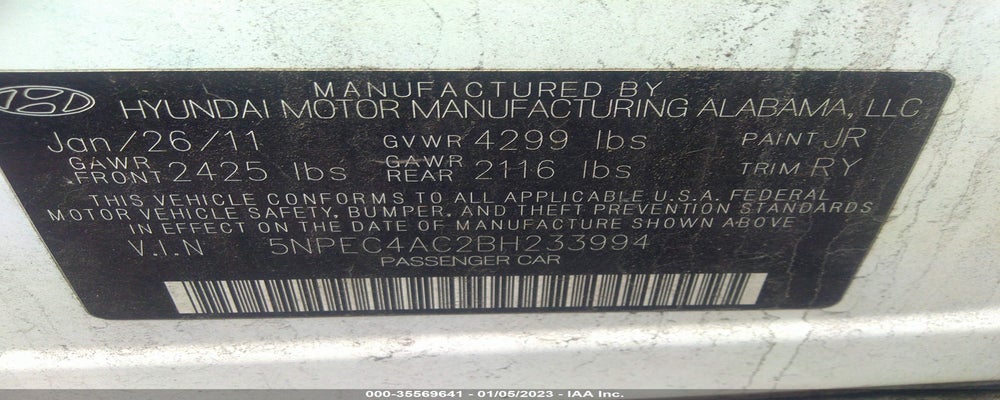 5NPEC4AC2BH233994 2011 HYUNDAI SONATA photo no. 9