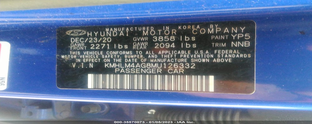 KMHLM4AG8MU126332 2021 HYUNDAI ELANTRA photo no. 9