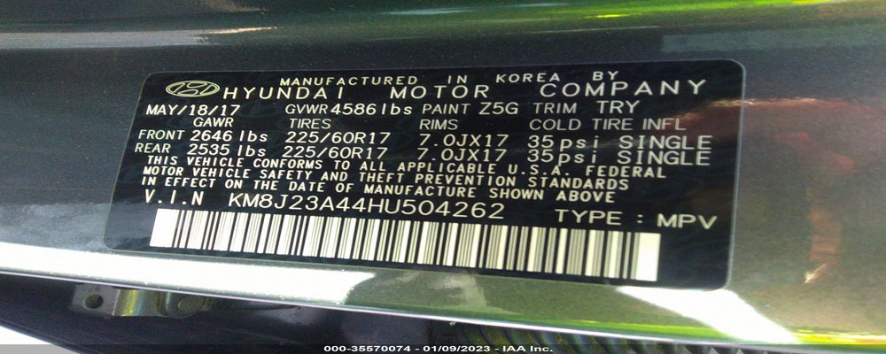 KM8J23A44HU504262 2017 HYUNDAI TUCSON photo no. 9