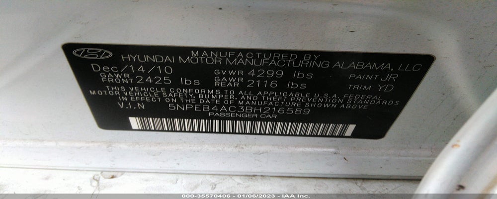 5NPEB4AC3BH216589 2011 HYUNDAI SONATA photo no. 9