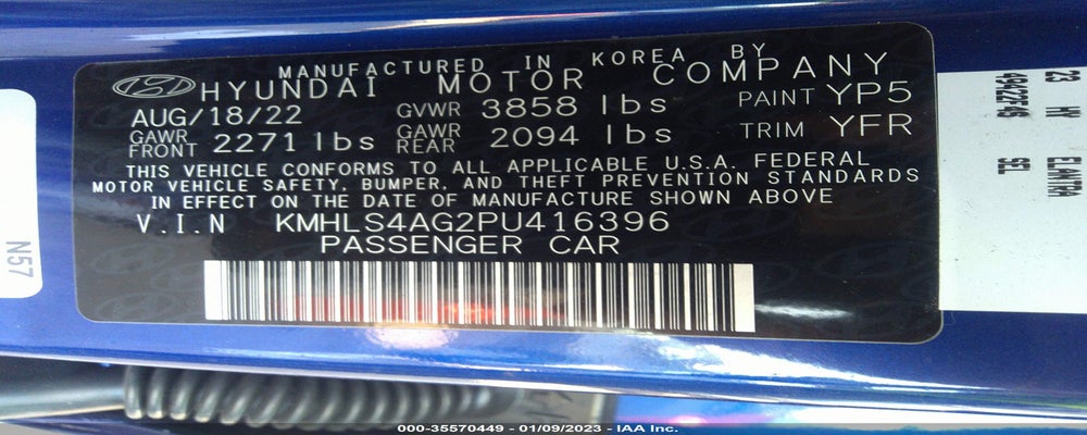 KMHLS4AG2PU416396 2023 HYUNDAI ELANTRA photo no. 9