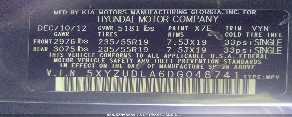 5XYZUDLA6DG048741 2013 HYUNDAI SANTA FE photo no. 9
