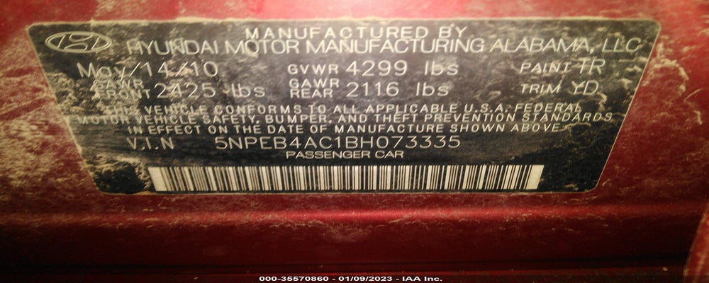 5NPEB4AC1BH073335 2011 HYUNDAI SONATA photo no. 9