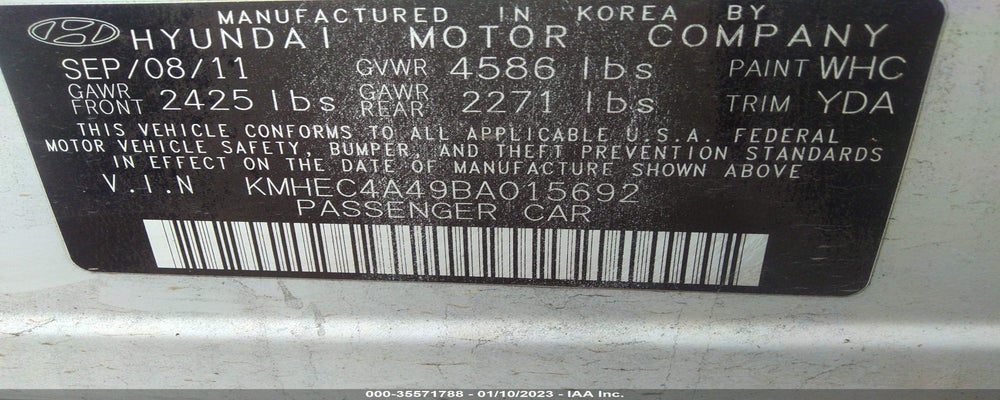 KMHEC4A49BA015692 2011 HYUNDAI SONATA photo no. 9