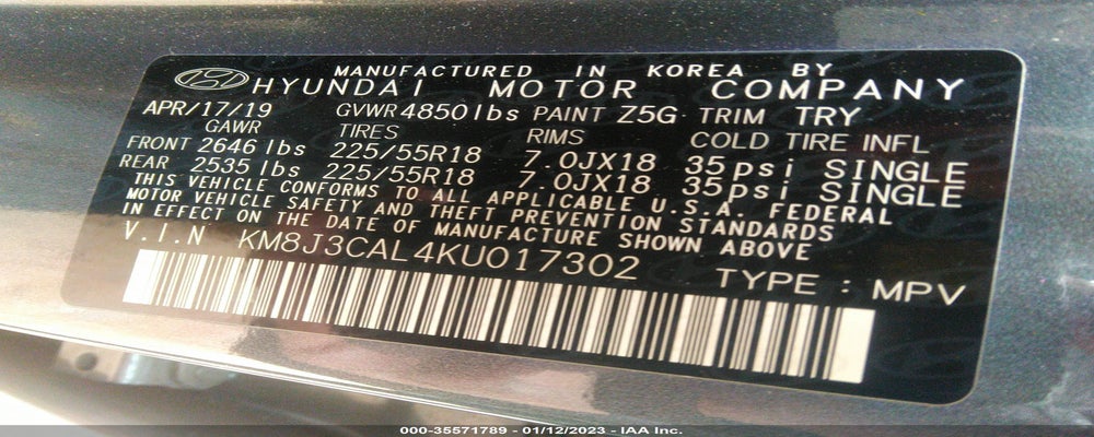KM8J3CAL4KU017302 2019 HYUNDAI TUCSON photo no. 9