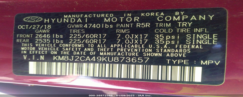 KM8J2CA49KU873657 2019 HYUNDAI TUCSON photo no. 9
