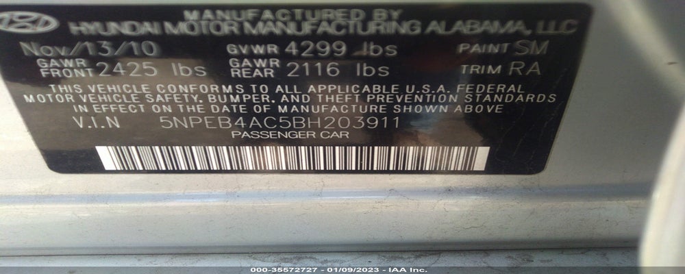5NPEB4AC5BH203911 2011 HYUNDAI SONATA photo no. 9
