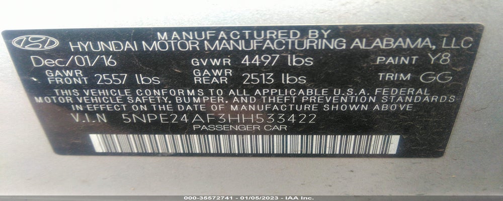 5NPE24AF3HH533422 2017 HYUNDAI SONATA photo no. 9