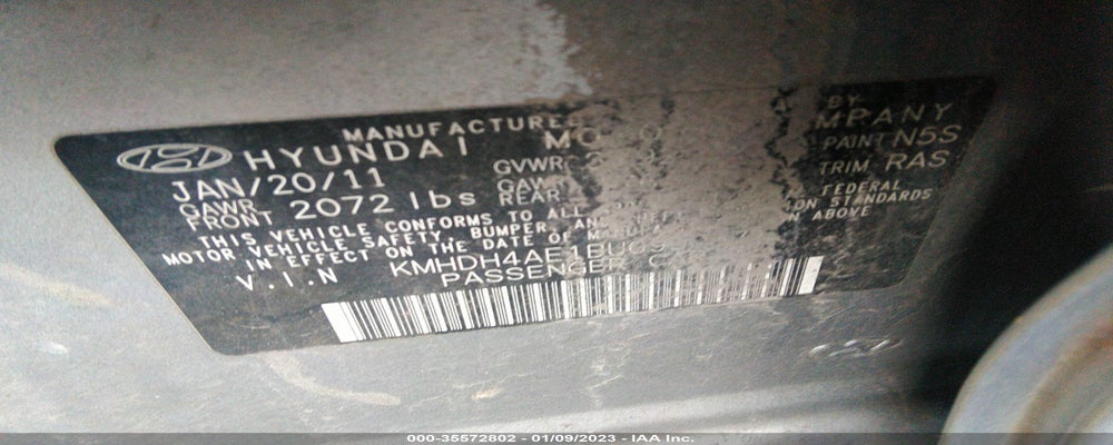 KMHDH4AE1BU095087 2011 HYUNDAI ELANTRA photo no. 9