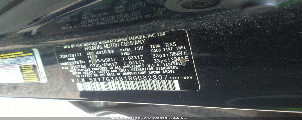 5XYZG3AB1BG082807 2011 HYUNDAI SANTA FE photo no. 9