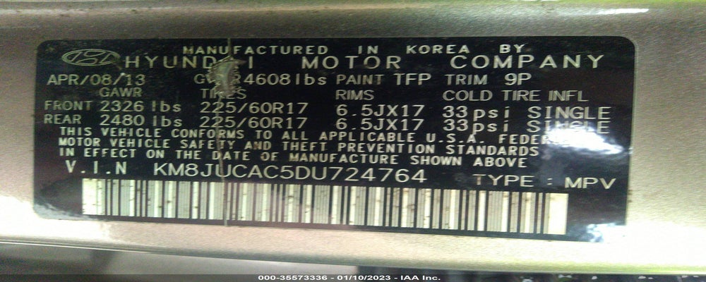 KM8JUCAC5DU724764 2013 HYUNDAI TUCSON photo no. 9