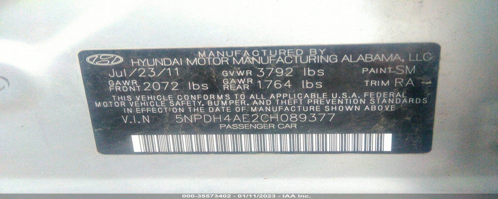 5NPDH4AE2CH089377 2012 HYUNDAI ELANTRA photo no. 9