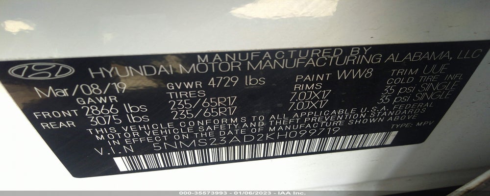5NMS23AD2KH099719 2019 HYUNDAI SANTA FE photo no. 9